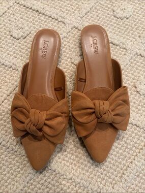 J. Crew Tan Bow Pointed Mules